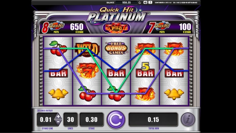 Gameplay showing paylines on Quick Hit Platinum