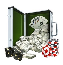 Briefcase with cards and cash